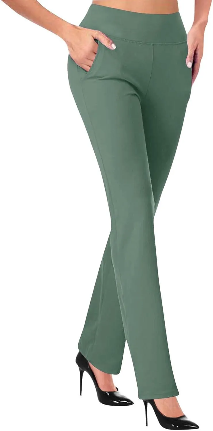 Womens Bootcut Dress Pants Business Casual Work Pants with Pockets Stretchy High Waist Trousers Pull On Office Slacks