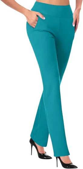 Womens Bootcut Dress Pants Business Casual Work Pants with Pockets Stretchy High Waist Trousers Pull On Office Slacks
