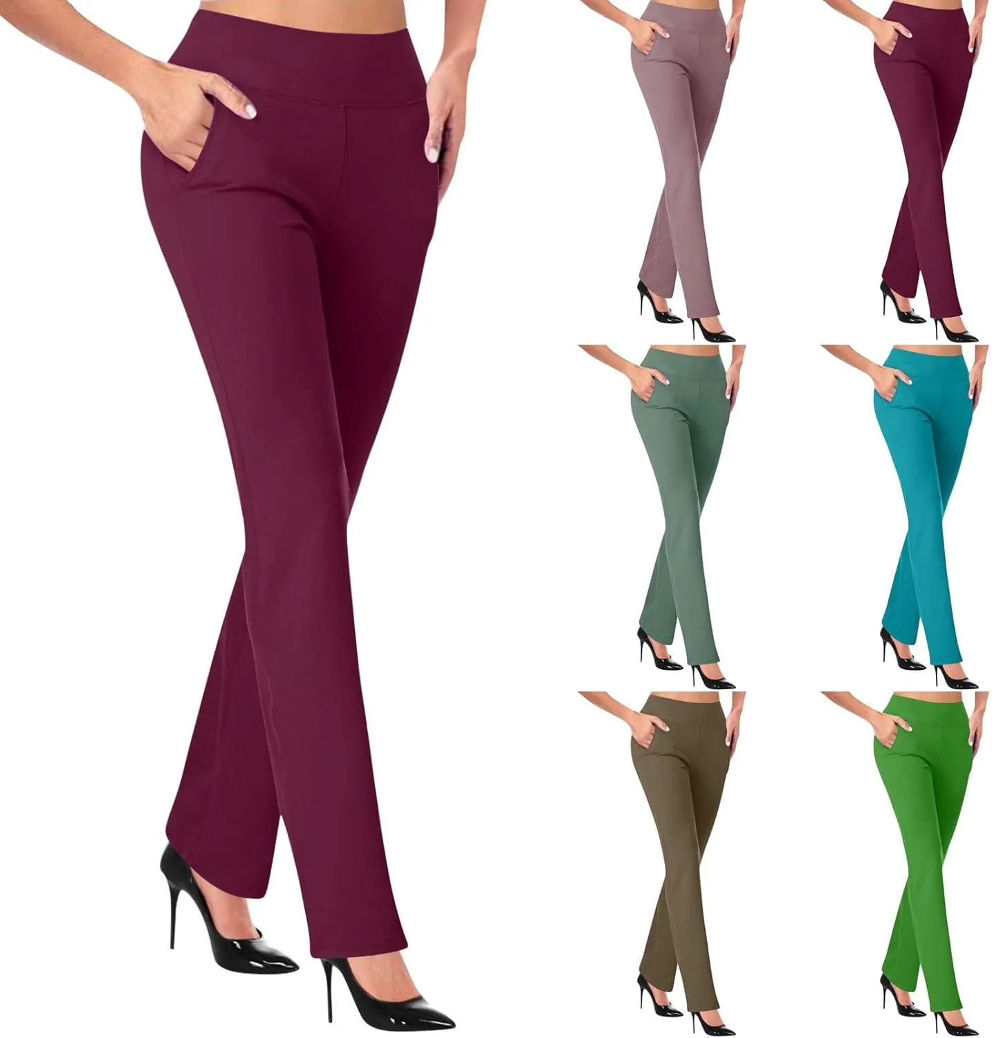 Womens Bootcut Dress Pants Business Casual Work Pants with Pockets Stretchy High Waist Trousers Pull On Office Slacks