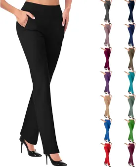 Womens Bootcut Dress Pants Business Casual Work Pants with Pockets Stretchy High Waist Trousers Pull On Office Slacks