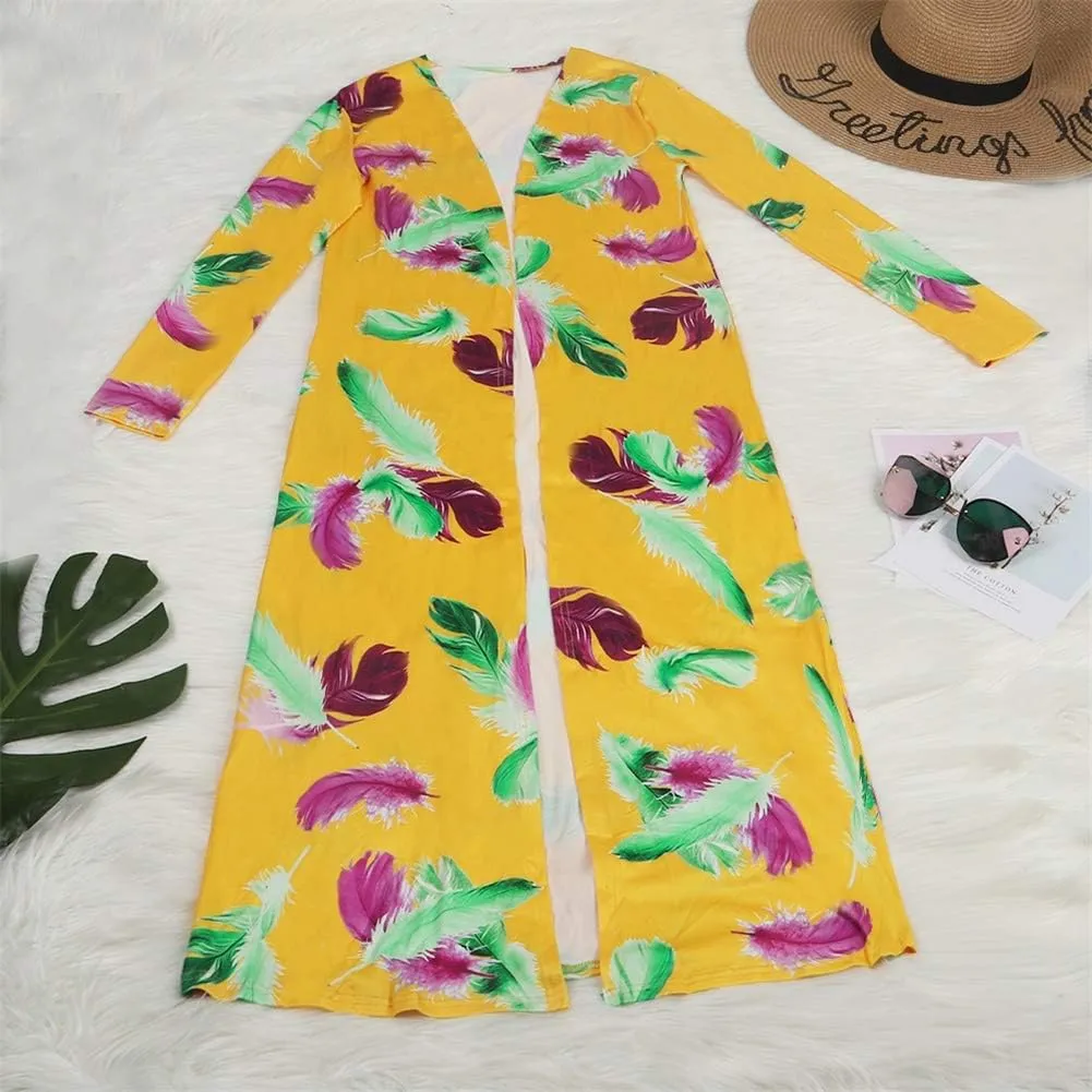 Womens Floral Print Long Sleeve Cardigan Cover up Long Pants 2 Piece Outfits Set