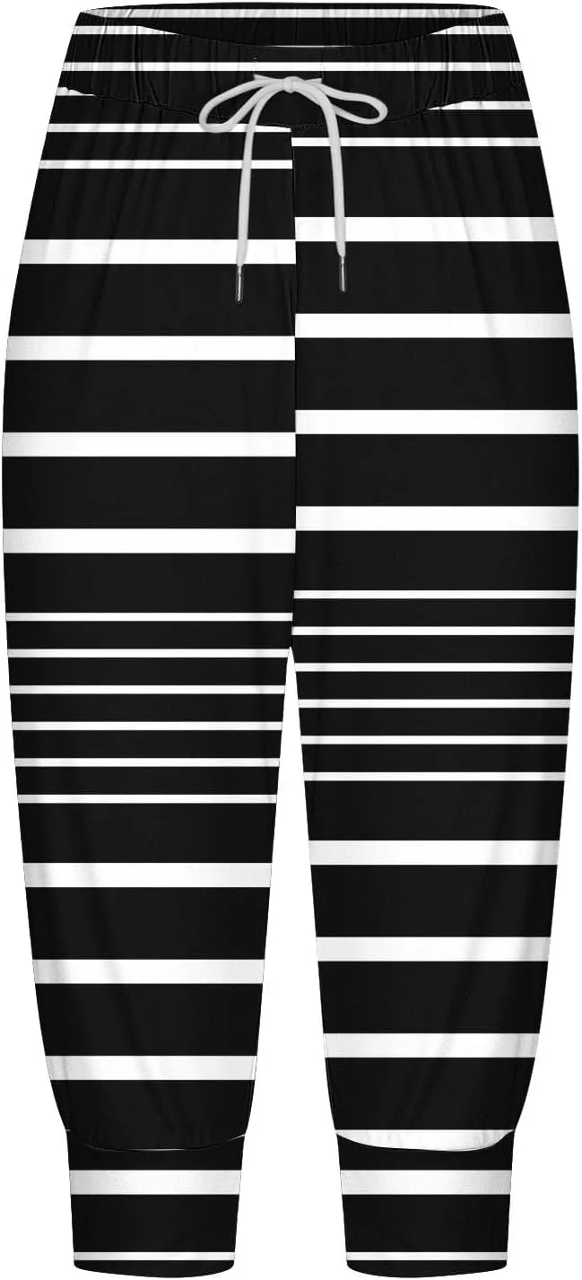 Women's High Elastic Drawstring Pant Pocket Casual Cuff Sweatpant Stretch Waist Vacation Trouser Comfy Trendy Pants