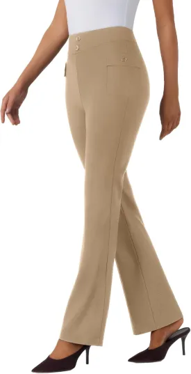 Womens High Waist Bootcut Dress Work Pants Zip-up Flap Pockets Casual Business Trousers Stretchy Office Slacks