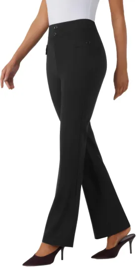 Womens High Waist Bootcut Dress Work Pants Zip-up Flap Pockets Casual Business Trousers Stretchy Office Slacks