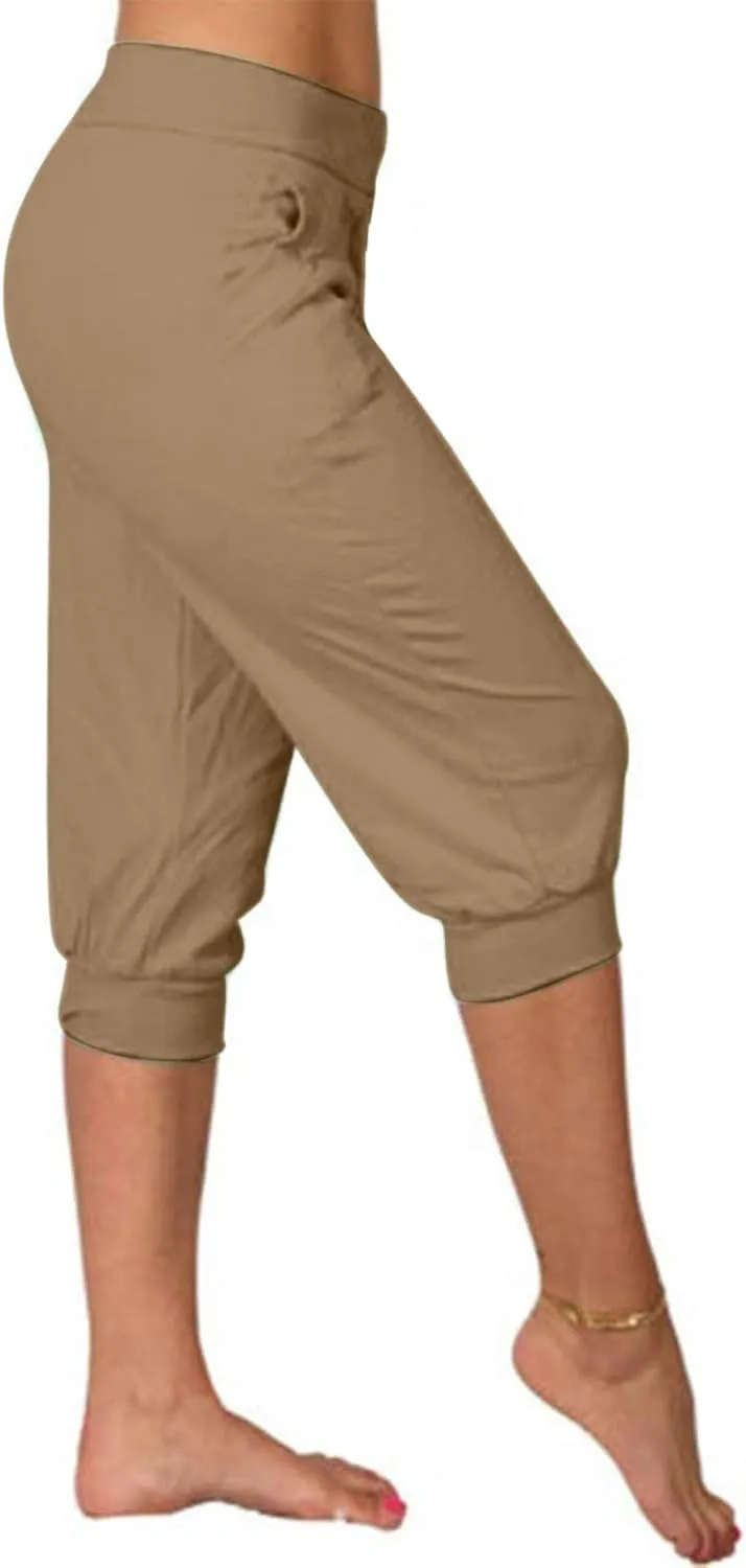 Women's High Waist Stretch Pant Elastic Summer Casual Capris Sweatpant Mid Calf Length Trouser Sport Vacation Pants