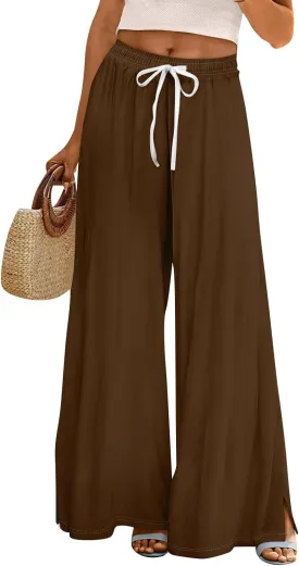 Women's Palazzo Pants Dressy Casual Wide Leg Slacks Elastic Waist with Pockets Lounge Flowy Pants