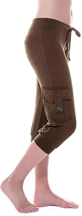 Womens Plus Size Cargo Capris Drawstring Stretch Low Waisted Slim Comfy Solid Color Jogger Capri Pants with 2 Pockets